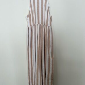 NWT Crown & Ivy Linen Blend Midi Dress Cream And Beige Stripe Sz 4 Bobo/beach